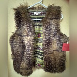 Mossimo Vest Women Small Brown Shaggy Faux Fur Sleeveless Open Front Boho Hippie
